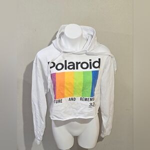 Polaroid Crop Top Graphic Hoodie White Women's Size Medium